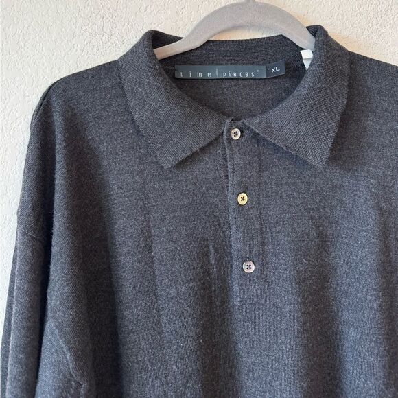 Time Pieces Men’s Polo Sweater XL Gray 100% Extra Fine Merino Wool Minimalist - Picture 2 of 5